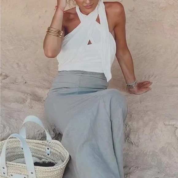 New Criss Cross Tank Summer Tops Sexy Sleeveless Halter Neck | White | S - Picture 2 of 10